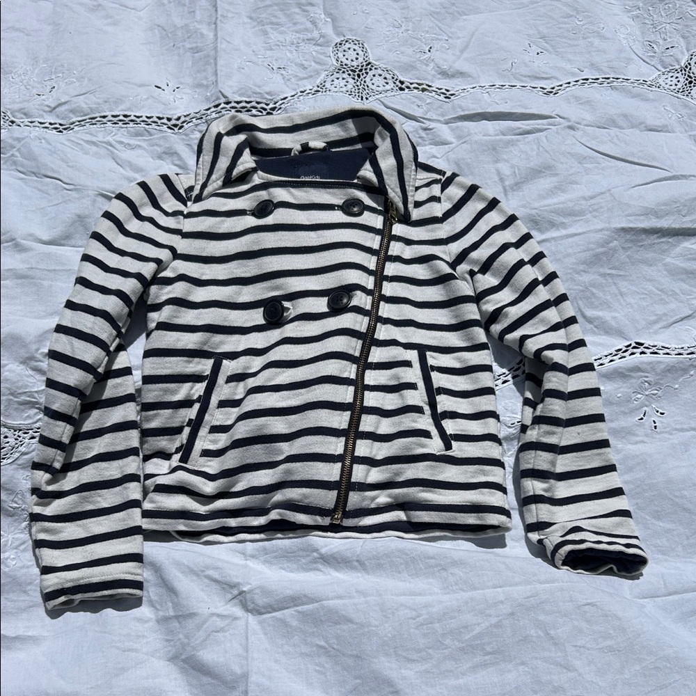 GAP Striped Pea Coat - Black and White